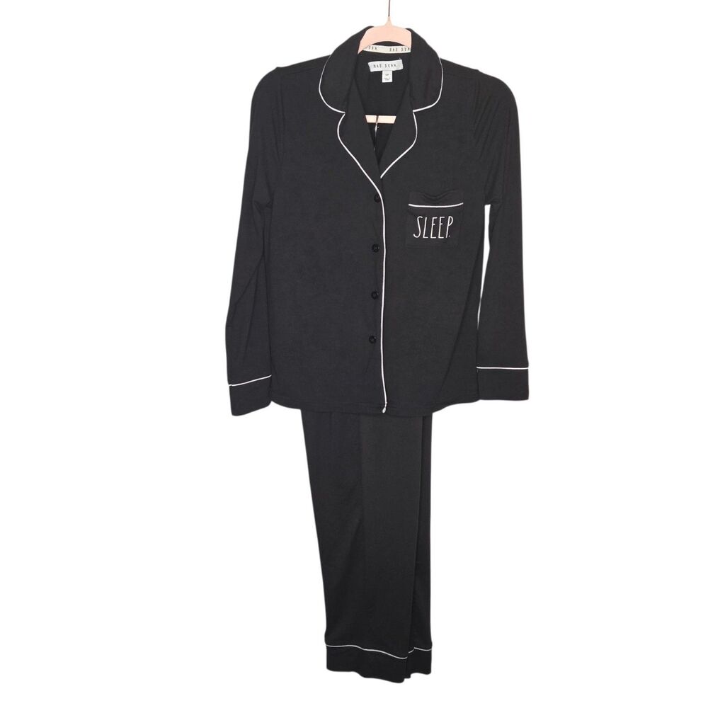 Rae Dunn Black "SLEEP" 2-Piece Long Sleeve Pajama Set (Size Small)